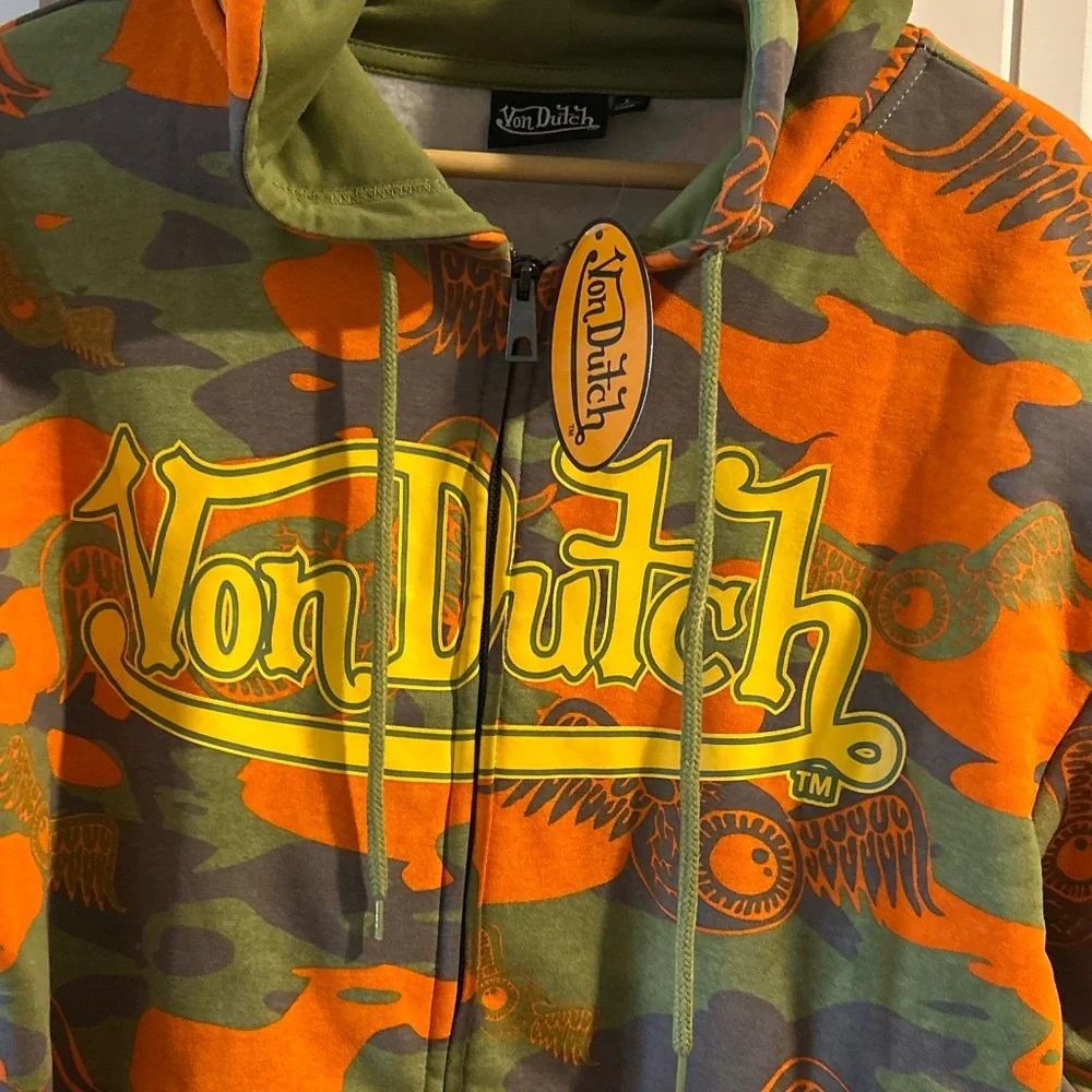 Von Dutch Camo Full-Zip Front Hoodie in the "Orange/Yellow" Color-way Sz L
NWT - Picture 6 of 6